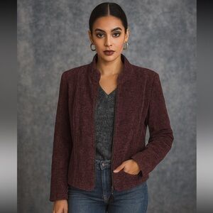 Renaissance Vintage Burgundy Tapestry Zip Jacket Women's, PL